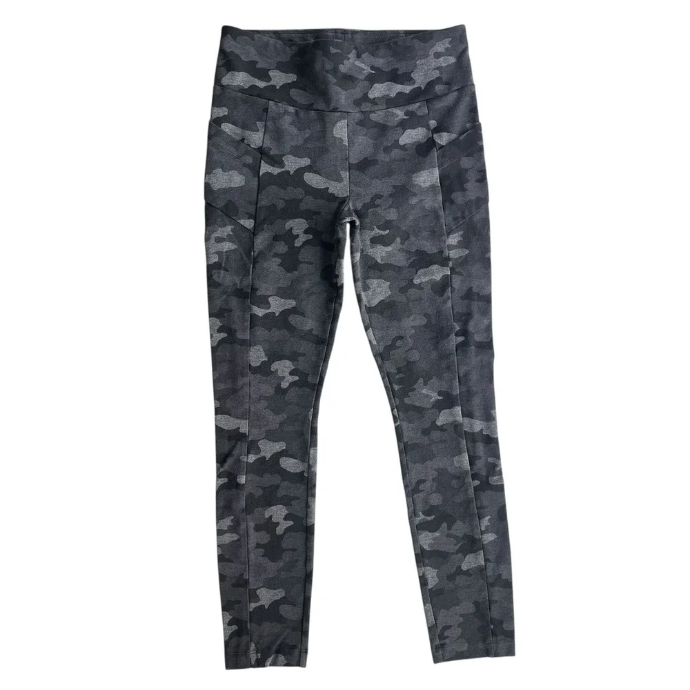 Cabi Women M Black Gray Camo Print Highrise Side Pocket Stretch ATC Legging 3931